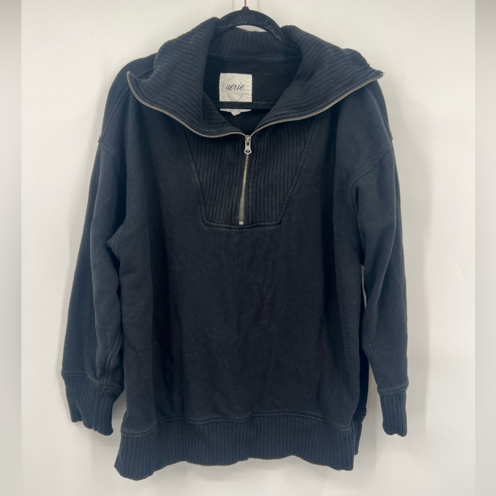 aerie Men's Black Zip-Neck Sweater Pullover
